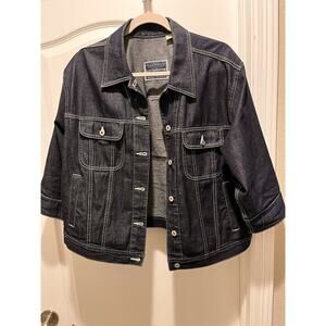 Liz Claiborne Womens‎ Sz XL Dark Blue Denim Cotton 5 Button Jean Jacket